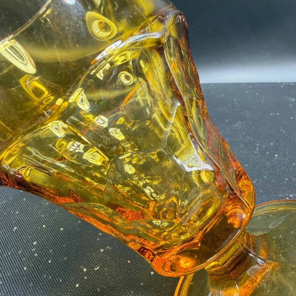 Anchor Hocking Georgian Amber Glass Goblets Thumbprint Whitehall Footed Set of 2